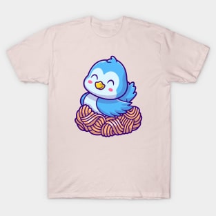 Cute Bird Sitting In Nest Cartoon T-Shirt